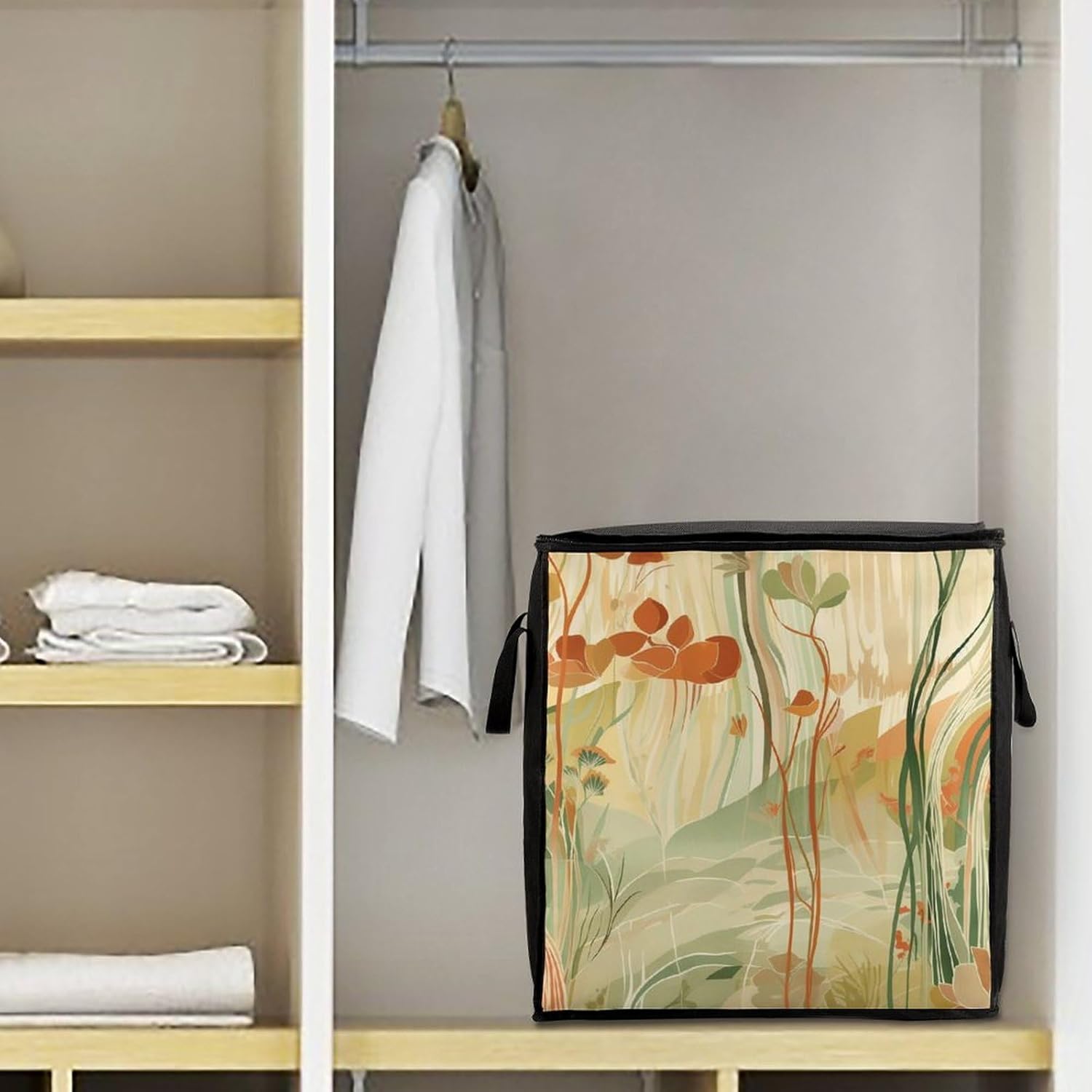 Portable Quilt Storage Bag,Orange Line Art Printed Foldable Wardrobe Storage Box Foldable Storage Bag with Lids And Handle Large Clothing Storage Bag for Comforters Clothes Blankets Pillows