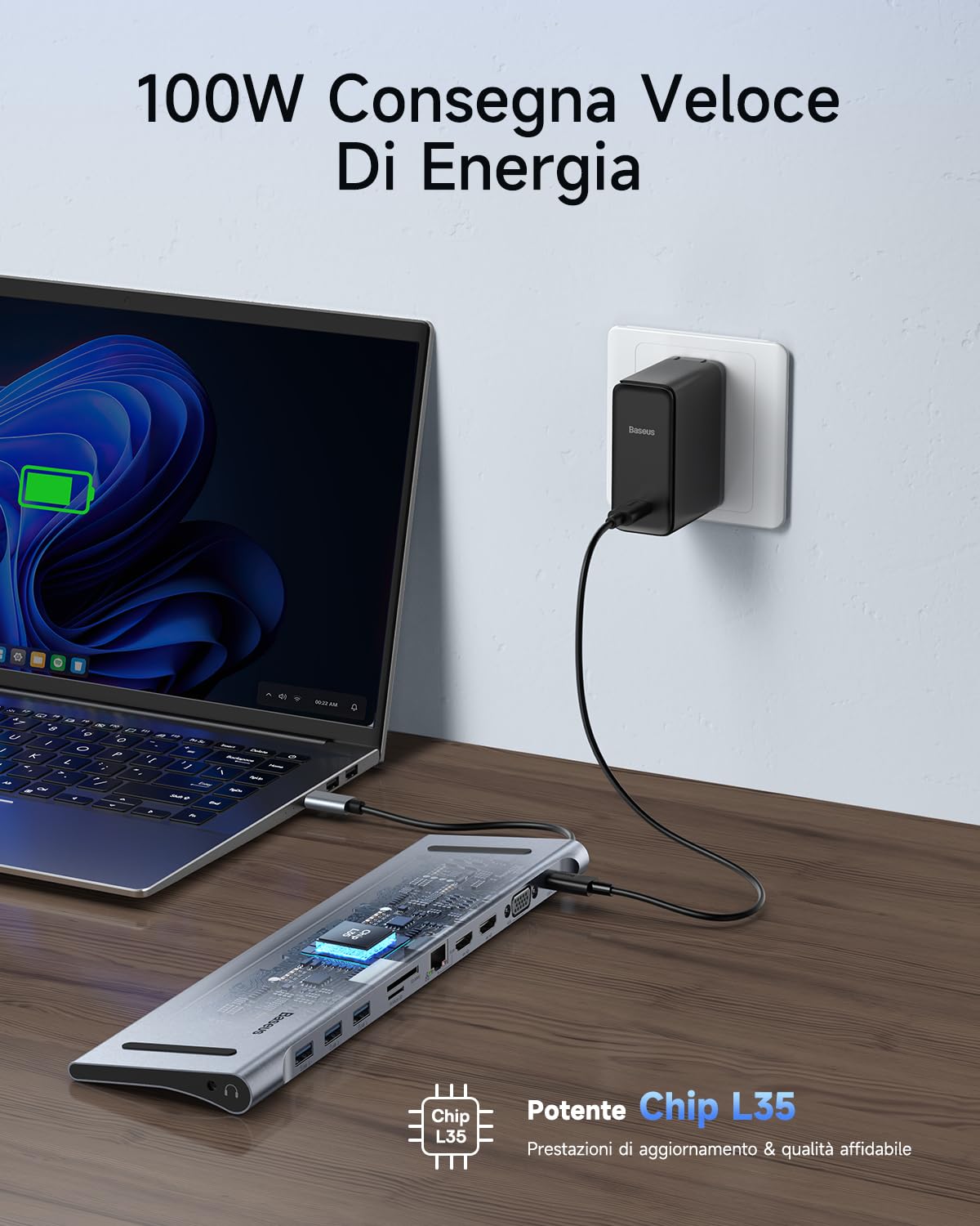 Baseus Docking Station 11 in 1 USB C, Hub USB C con triplo display con 2x HDMI 4K, 3x USB 3.0, Alimentatore di tipo C, VGA, Lettore di schede SD/TF, Ethernet, Audio da 3,5 mm, per MacBook Pro/Air
