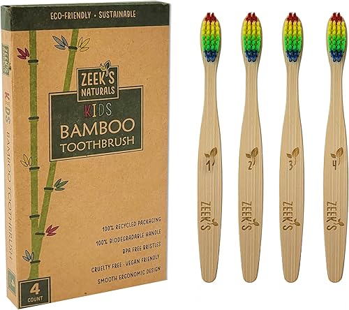 VERSAINSECT C - Cepillos de dientes naturales biodegradables ecológicos para niños, paquete de 4, numerados