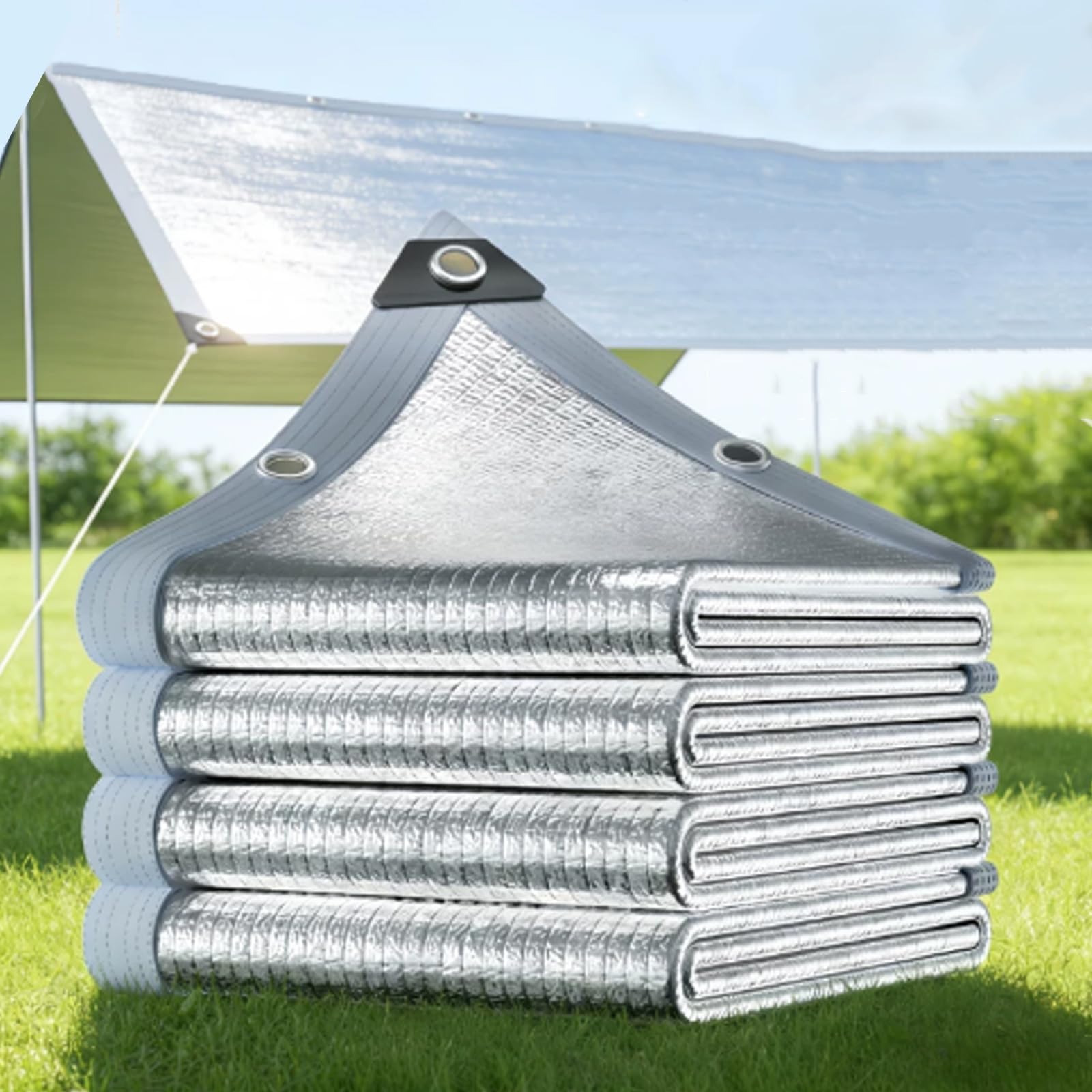 99% Reflective Aluminet Shade Cloth,Rectangle Sunblock Mesh with Rope,Encrypted Thick Shade Netting,Perfect Privacy Shading Net,UV Resistant Net,for Carport Patio Outdoor (4x6m)