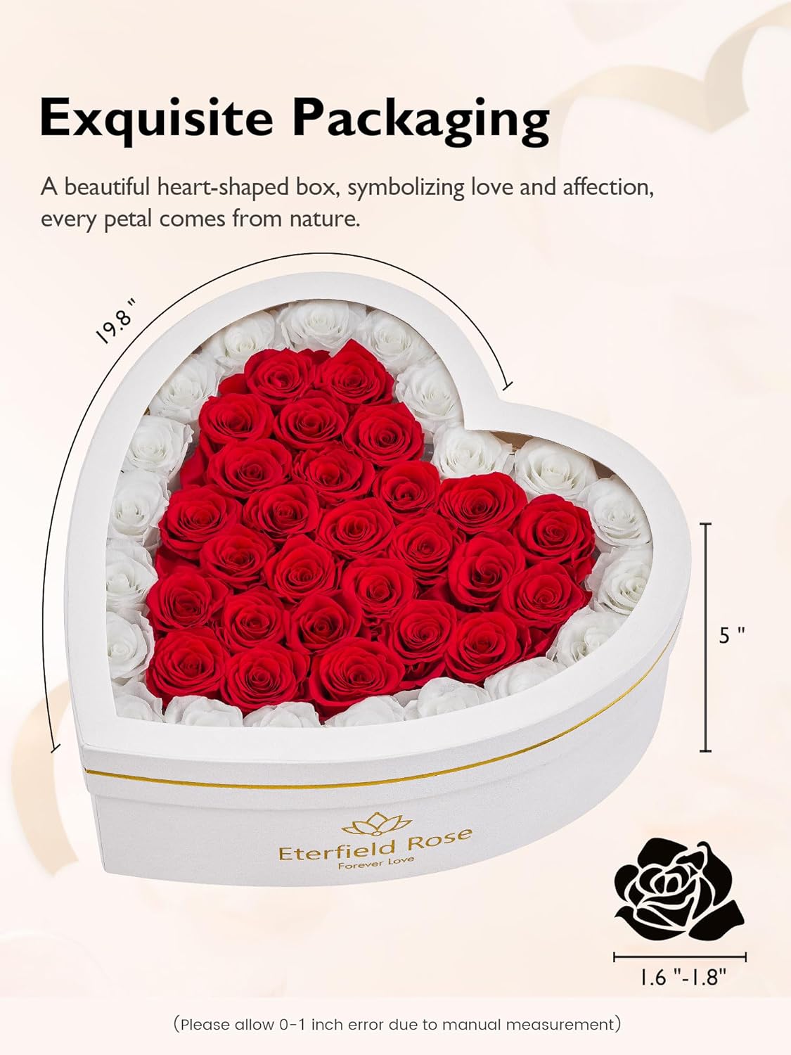 Eterfield 47 Preserved Roses in Heart Shape Box, Forever Flowers Rose Box Preserved Flowers Birthday Gifts for Her Mom Women Wife Anniversary Valentines Day Mothers Day, Red - Image 3