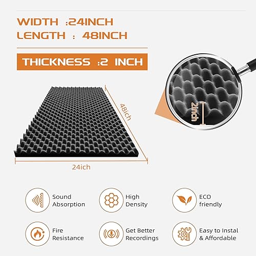 Miniatura 2 de TEMGCUAM Paquete de 4 paneles de espuma a prueba de sonido, almohadilla de espuma para caja de huevos, paneles acústicos autoadhesivos de 48 x 24 x