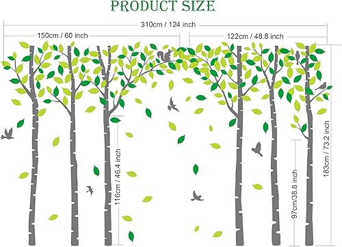 Miniatura 7 de MAFENT Calcomanías de pared de árbol genealógico gigante, calcomanías de pared de abedul de bosque, pájaros, arte de pared para habitación de niños,