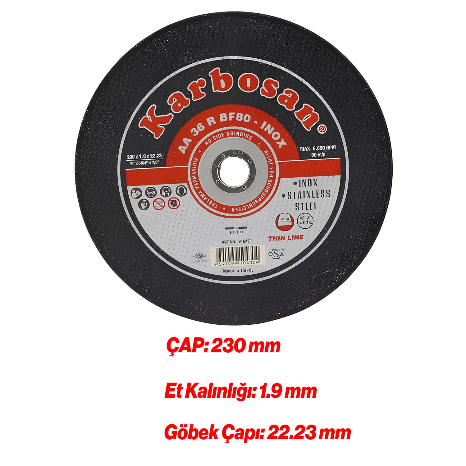 Karbosan Metal Kesici Taş Disk Taşlama Spiral Demir Kesme Diski 230x1.9x22.23 mm