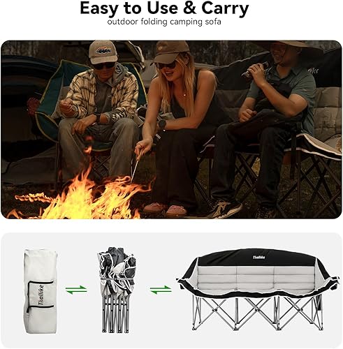 Miniatura 6 de Silla de camping doble  Sofá plegable para 2  3 personas al aire libre con portavasos y soportes para copas de vino  Sofá de dos plazas de gran