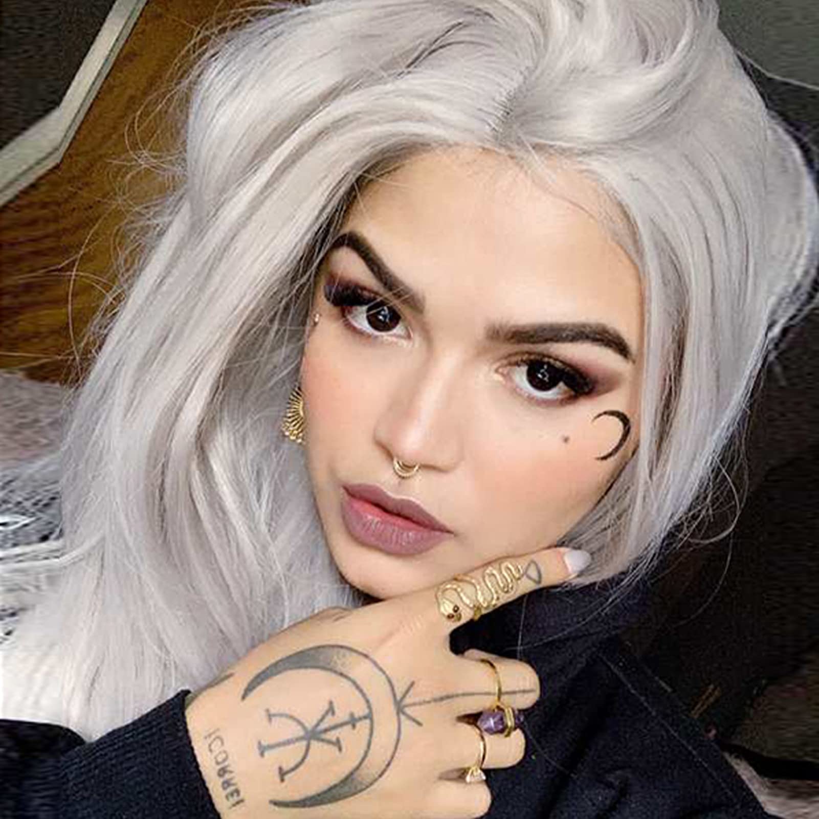 AFBeauty Lace Front Wigs for Women Grey Silver Wigs Long Natural Straight Gray Wig Ash Platinum Blonde Real Hair Wig Glueless Pre Plucked Hairline Synthetic Heat Resistant Drag Cosplay Daily 24 Inch - Image 2