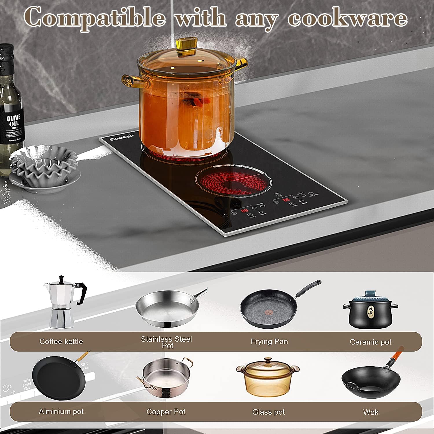 2 Burner Electric Cooktop 12 Inch and 24 Inch