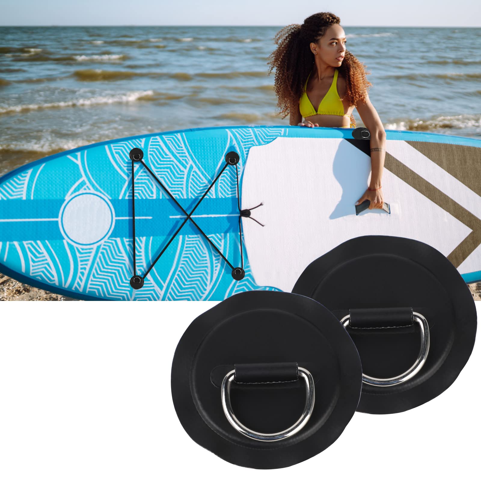 efuturetime 6 x D-Ring Patch Pad, Accessori Gommone PVC Kayak in Acciaio Inossidabile per Kayak, Surfboard, PVC Gommone Barca, Nessuna Colla Inclusa