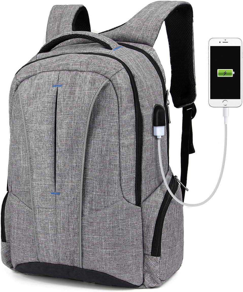Laptop Backpack,Travel Business Anti Theft Durable Laptops Backpack with USB Charging Port,Fits 17.3-Inch Laptops and Notebook,Simple Fashion School Computer Bag for Women & Men - Grey