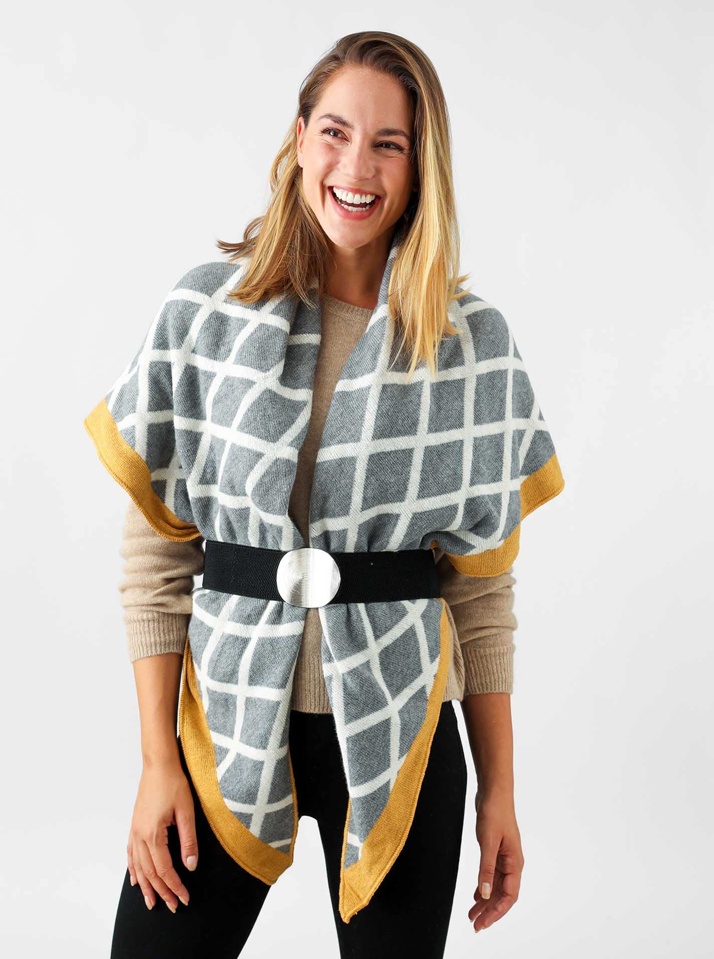 Zwillingsherz Dreieckstuch Stola Schal mit Kaschmir und Wolle für Damen Mädchen Jungen Kinder - Hochwertiges Cashmere Halstuch im Karo Muster Motiv - Damenschal für Sommer Herbst Winter