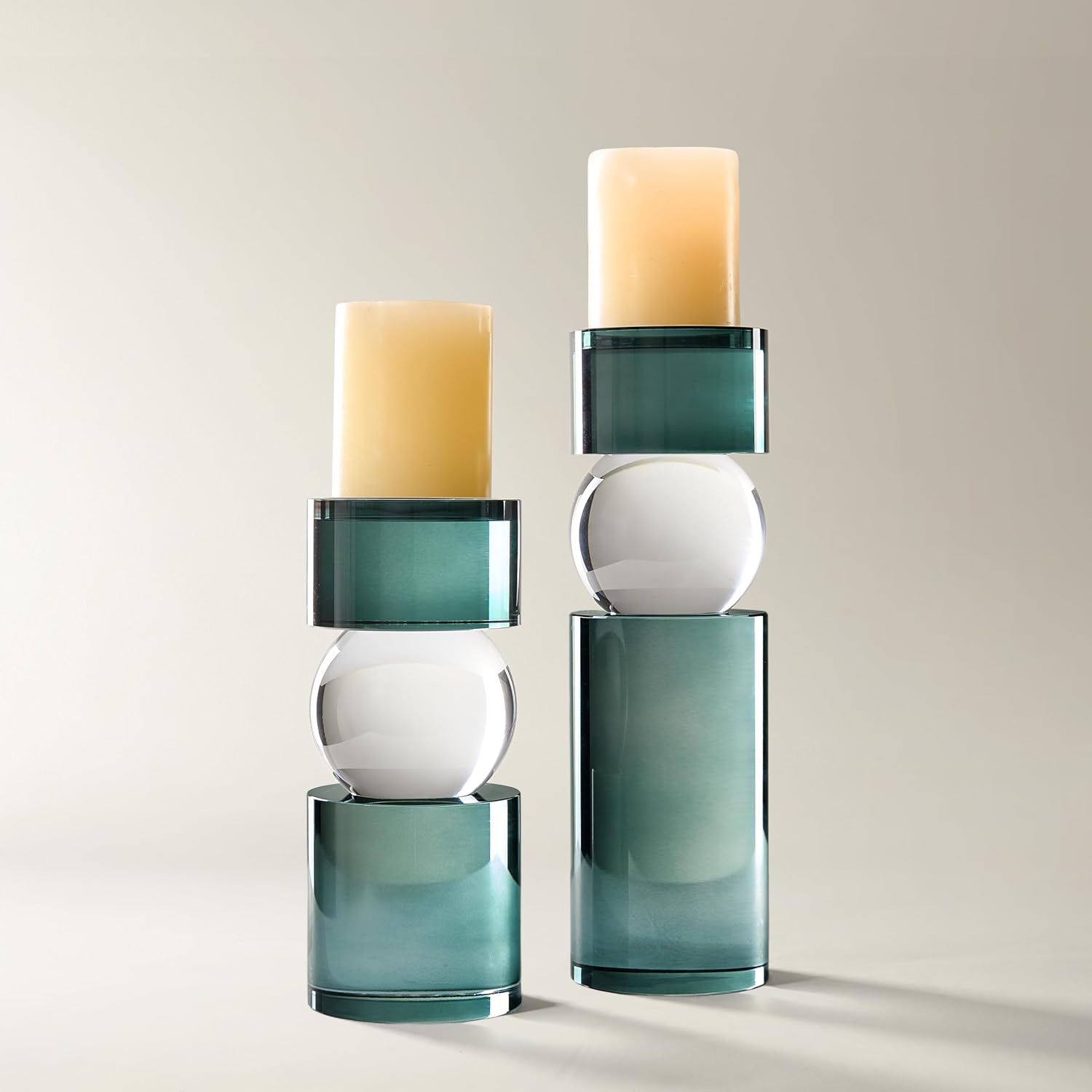 Z Gallerie Bold Teal Crystal Candle Holder – Large Geometric Glass Sculpture for Focal Point Decor