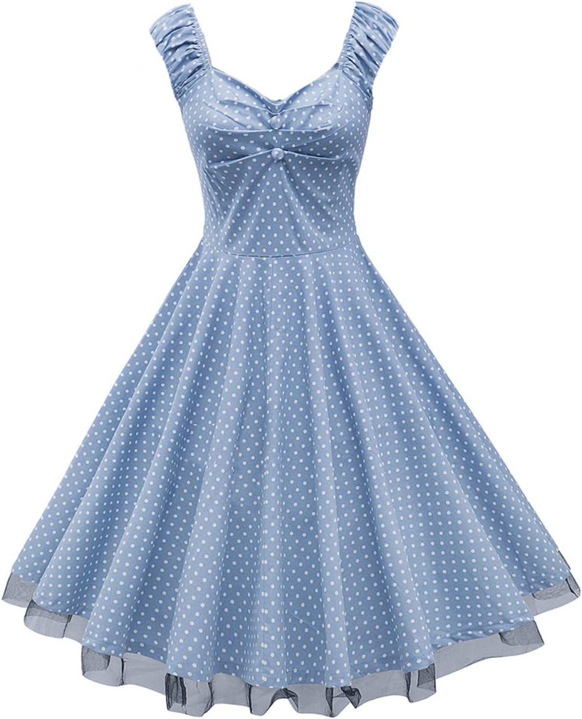 Nihsatin Vintage 1950s Retro Rockabilly Swing Dress Polka Dots Cocktail Dress with Belt