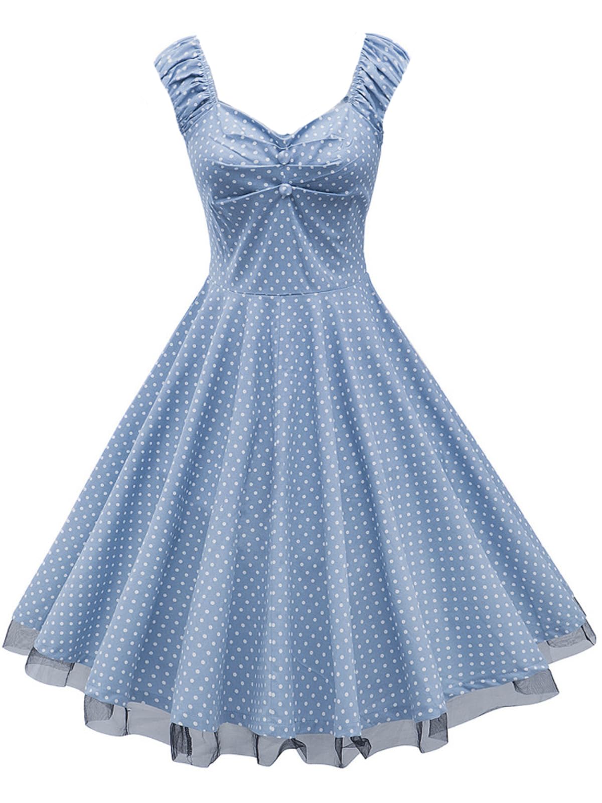 Vintage 1950s Retro Rockabilly Swing Dress Polka Dots Cocktail Dress with Belt