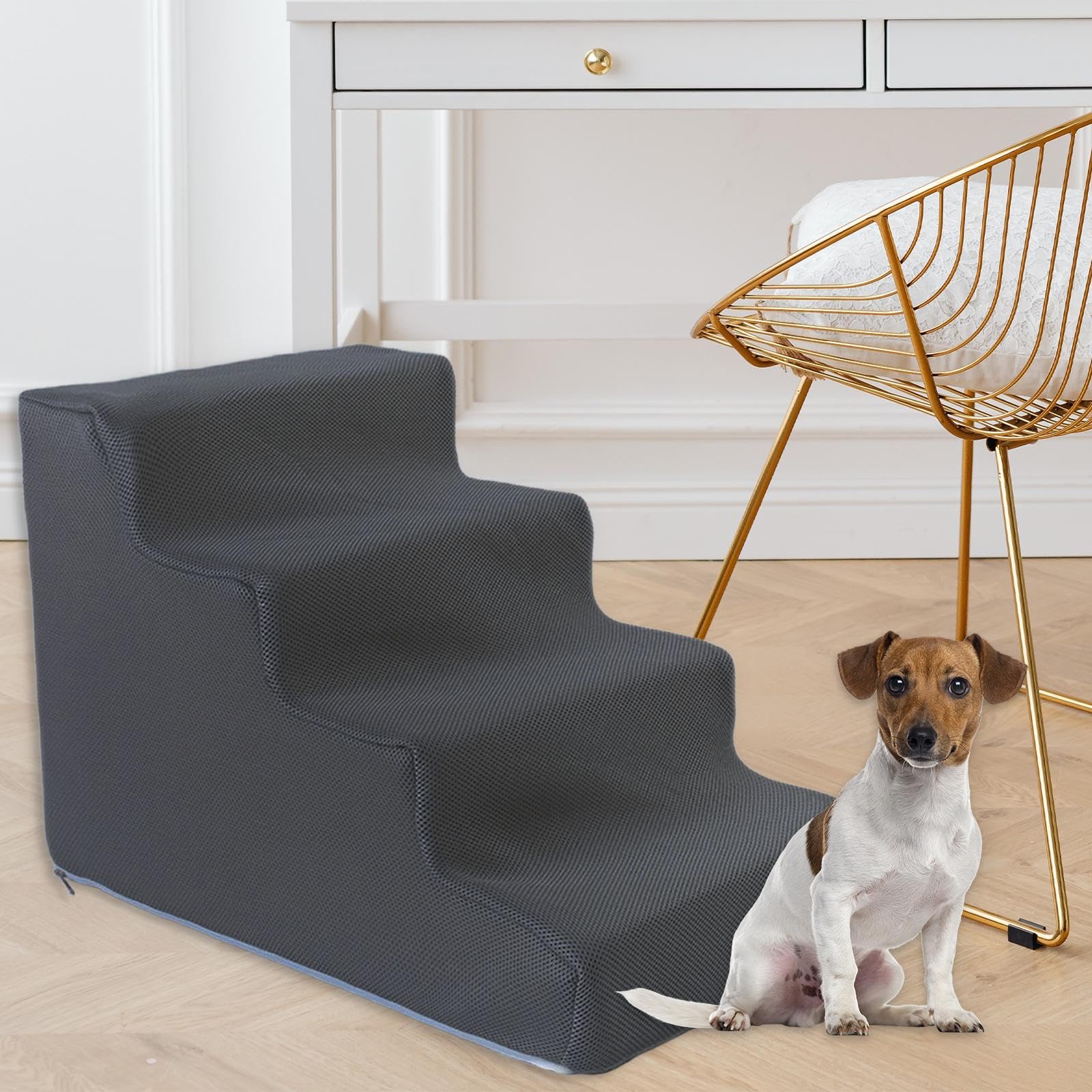 Scale per Animali Scaletta per Cani Piccoli Gradini Morbidi Rampa per Gatti Portatile con Copertura Lavabile E Fondo Antiscivolo Adatto per Cuccioli, 4 gradini grigio scuro