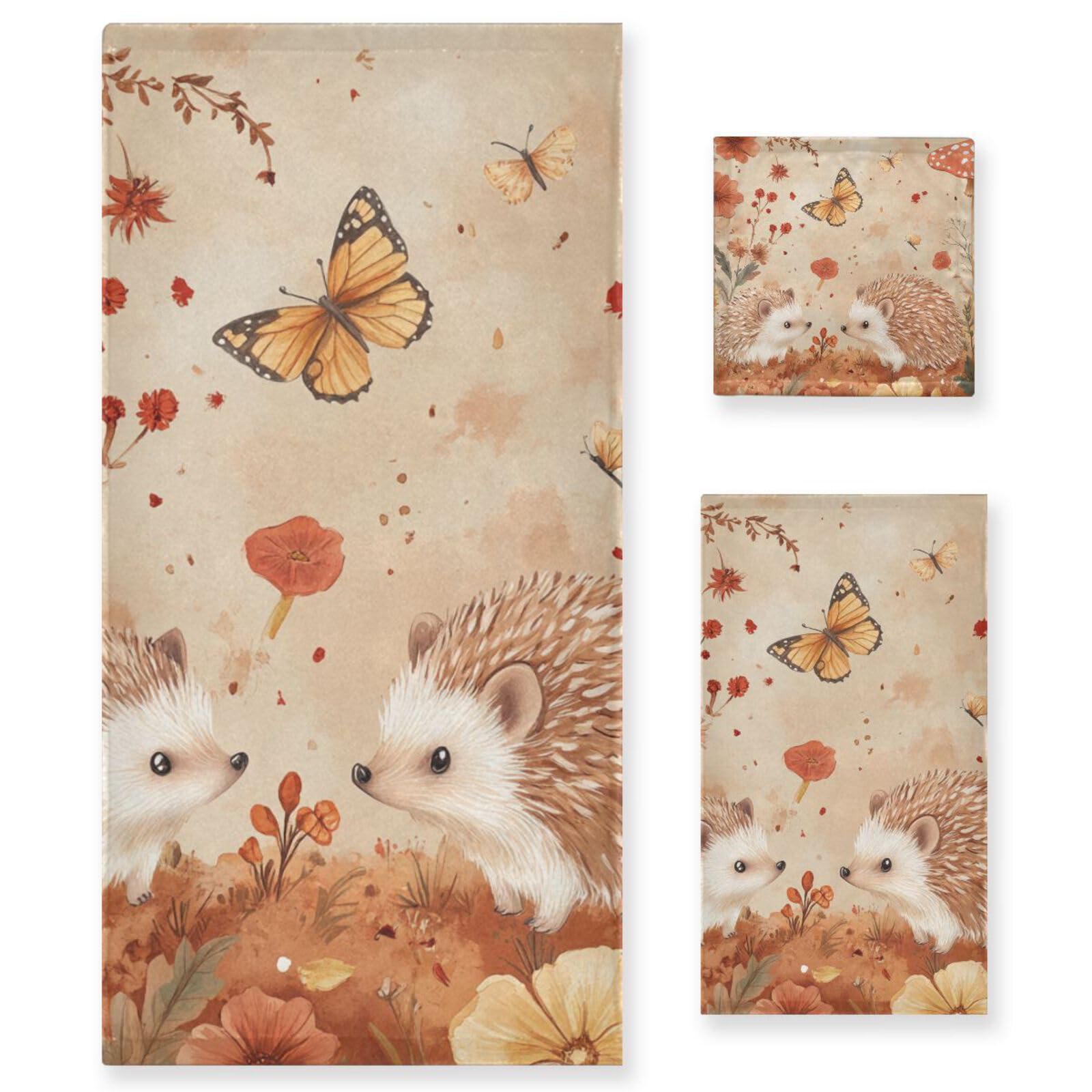 Set di 3 asciugamani morbidi per il viso a forma di riccio in terracotta con cartoni animati, 1 asciugamano da bagno, 1 asciugamano per le mani, 1 panno per il corpo e il viso da bagno