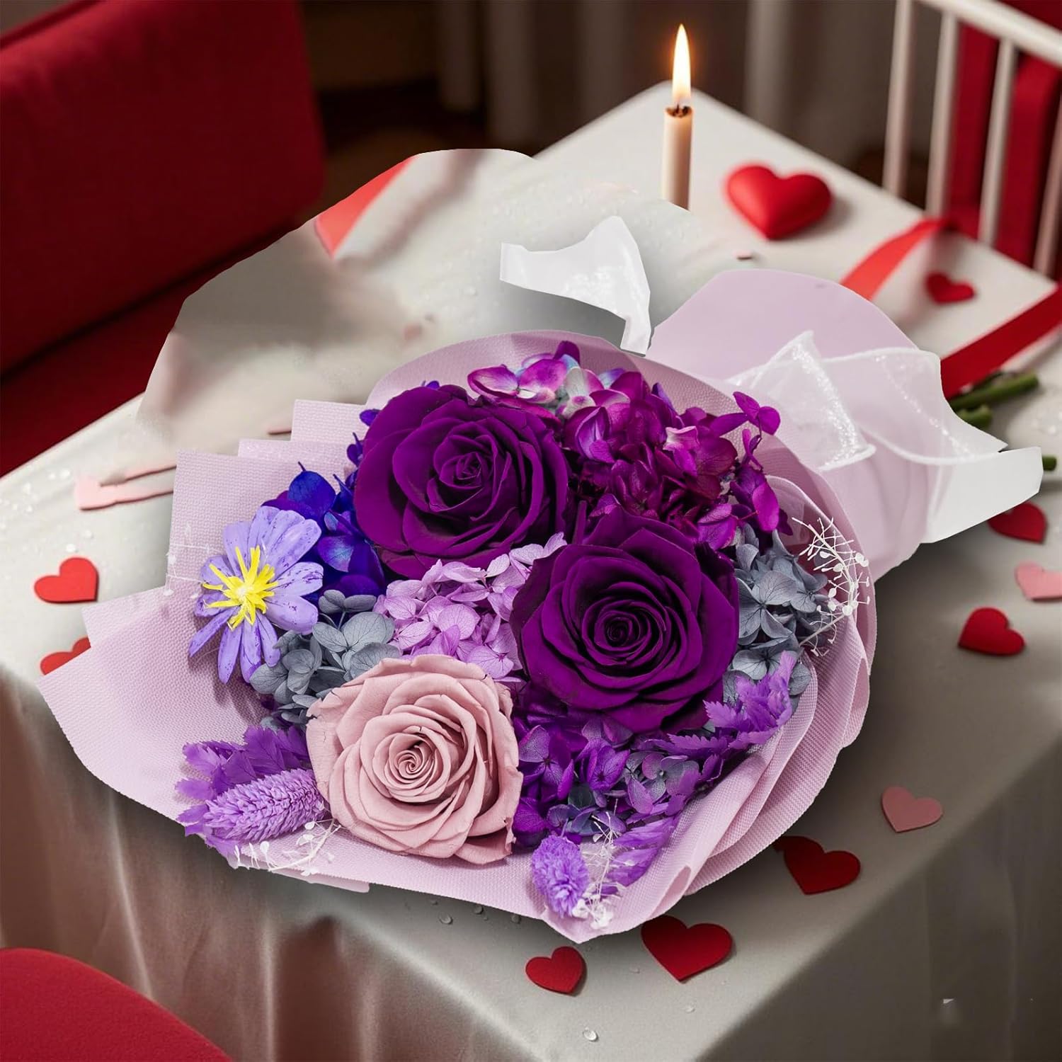 Preserved Flowers Bouquet Purple Roses Gift for Her Lasts 3 Years, Birthday Mother’s Day Valentines Day Delivery Prime - Image 5