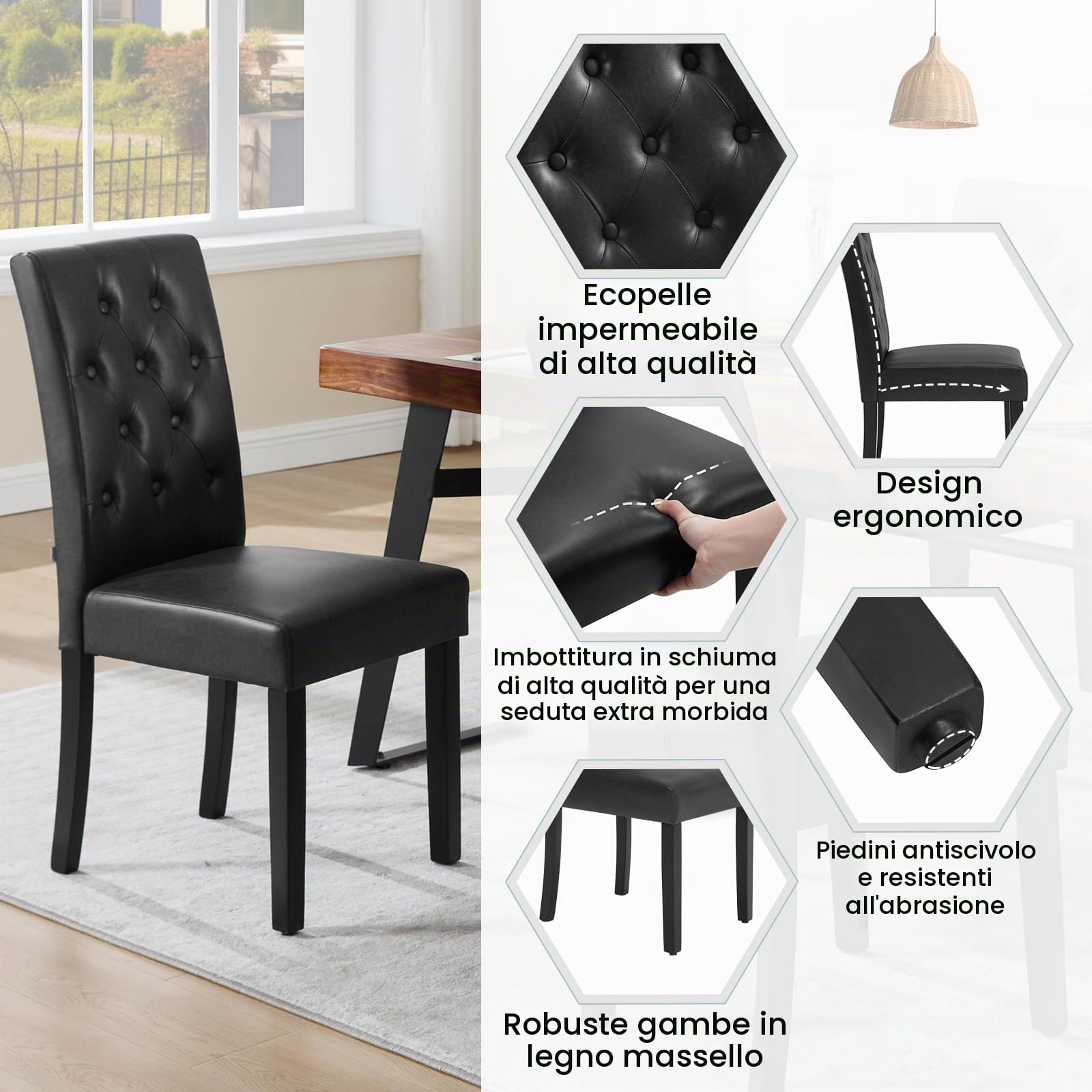 WOLTU Sedie Sala da Pranzo da 4 Pezzi, Sedie da Cucina con Schienale Alto
