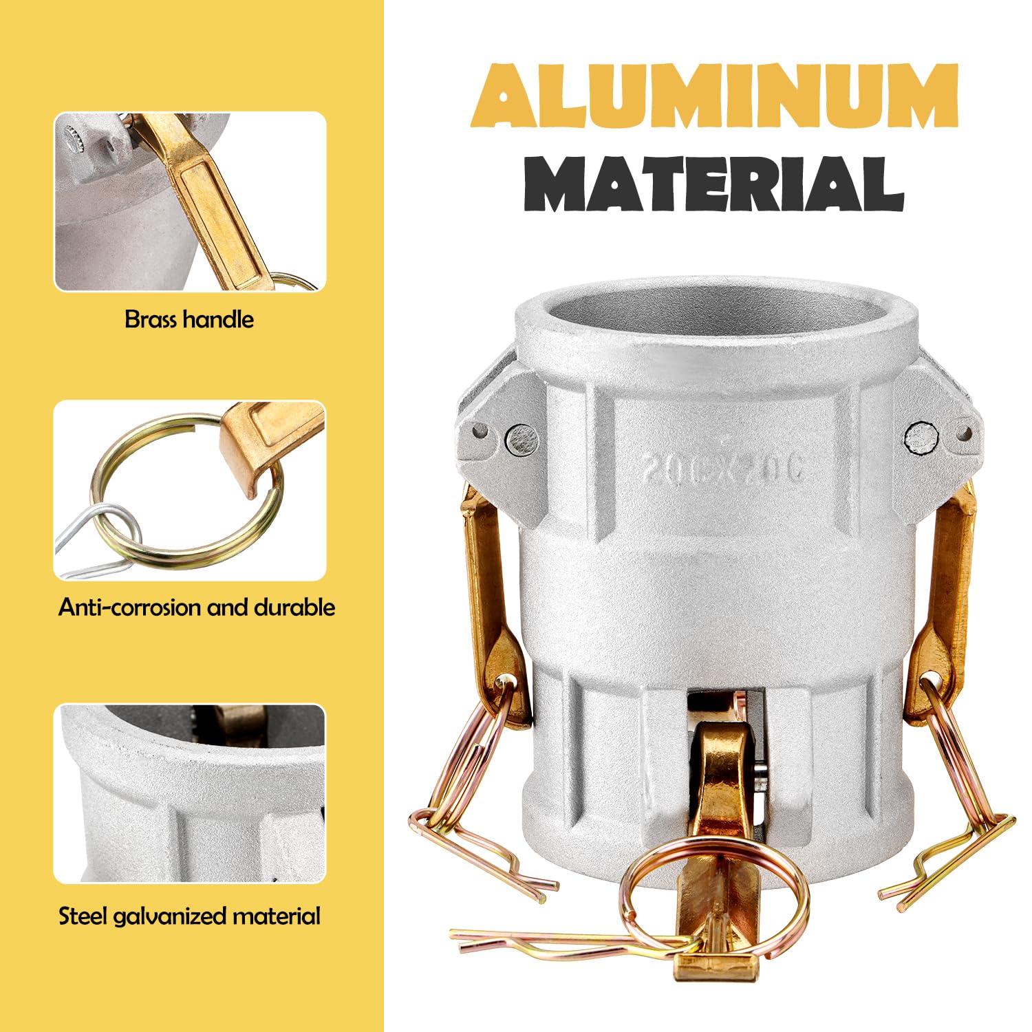 Acoplador de bobina de leva y ranura DD2020 de aluminio tipo DD, Camlock hembra de 2 pulgadas x Camlock hembra de 2 pulgadas (CAM-20-DD-AL)