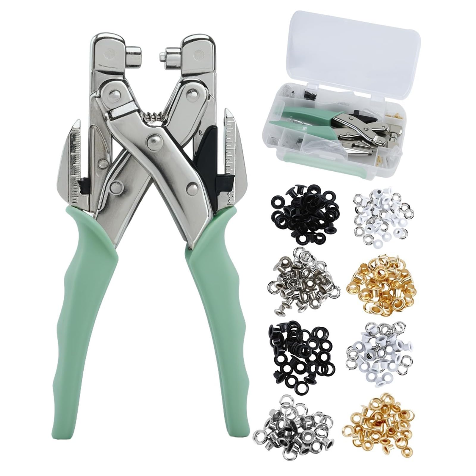 Professional 1/8 and 3/16 Inch Hole Punching Pliers Set for Leather Paper and Fabric Crafting Projects with Silicone Handle Comfortable Grip Eyelet Set