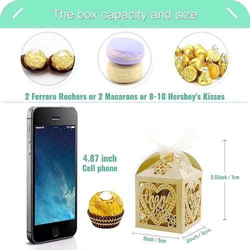 Miniatura 3 de COTOPHER Cajas cortadas con láser, 100 unidades, cajas de regalo de agradecimiento, cajas de regalo de boda, cajas de dulces de encaje para bodas,