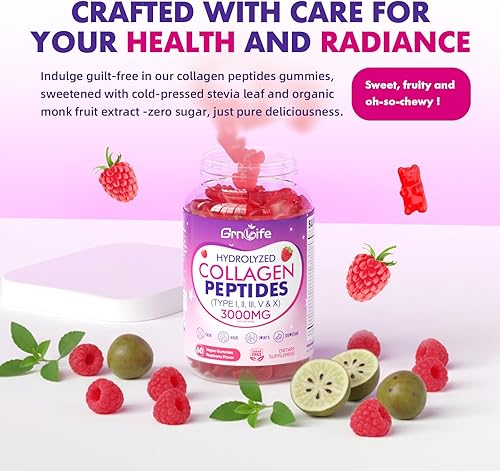 Miniatura 6 de Paquete de 2 gomitas de colágeno para mujeres y hombres, sin azúcar, péptidos de colágeno hidrolizados con mezcla antioxidante y enzimas digestivas,