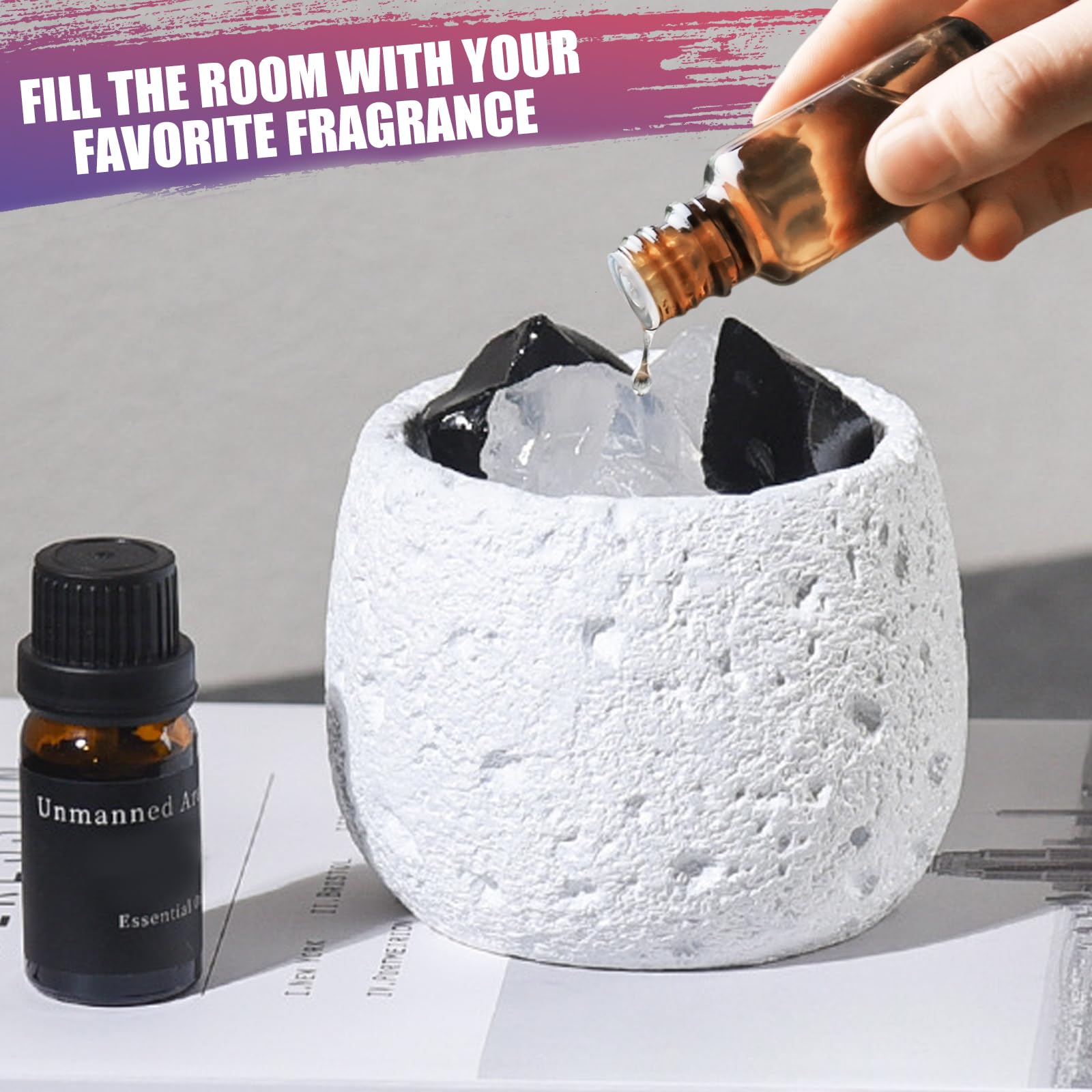 Airomé White Succulent, Porcelain Passive Essential Oil Diffuser (with 15ml Peppermint Essential Oil) – Non-Electric, Battery-Free, Improves Sleep, and Relieves Stress