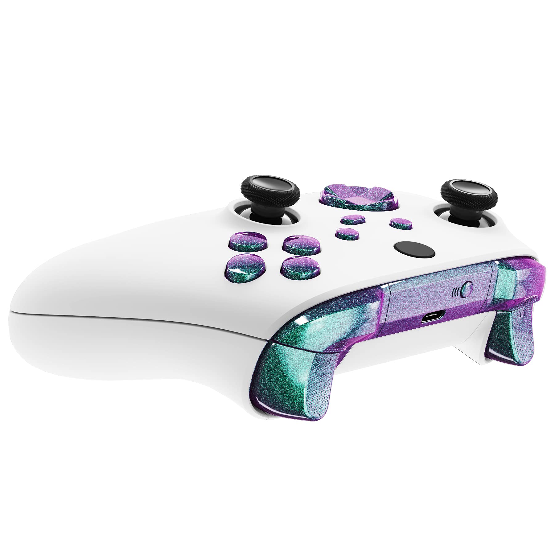 eXtremeRate Botones sin Letras para Xbox Series X/S Mando - Kit Completo de Bumpers, Gatillos, Botón de D-Pad, ABXY - Teclas Repuestos para Xbox Core Controller (Violeta a Verde)