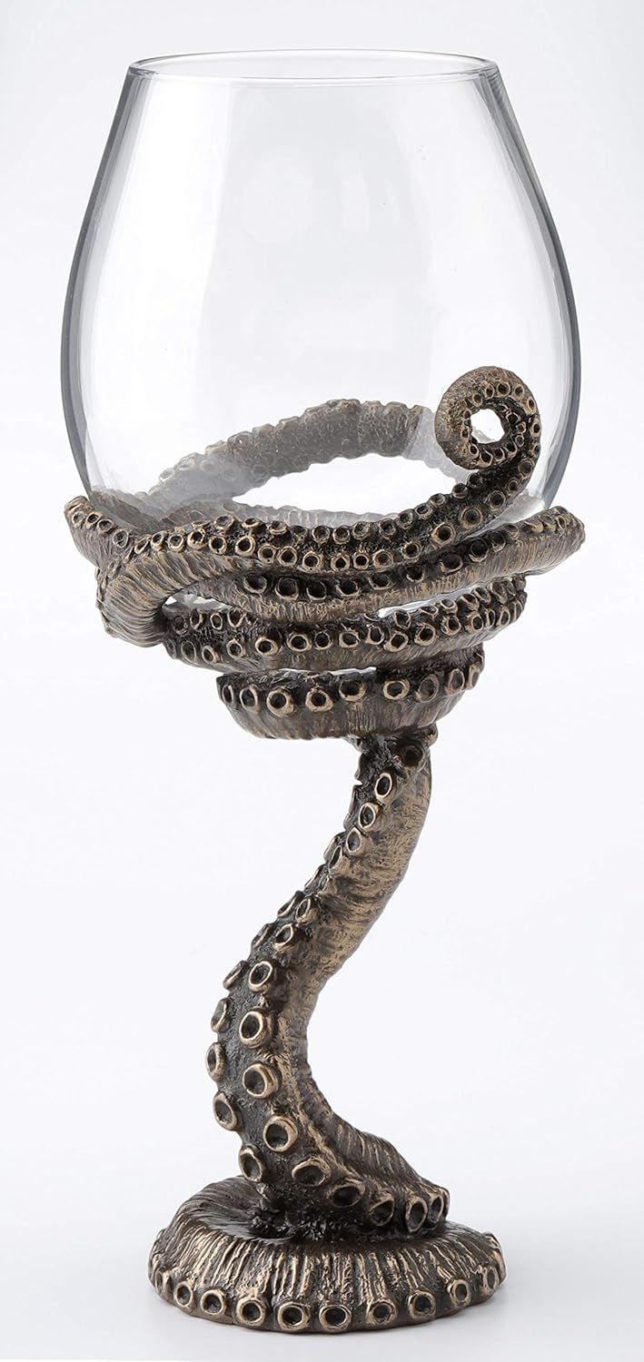 Veronese Design 9.75 Inch Steampunk Octopus Tentacle Occult Wine Glass Antique Bronze Finish