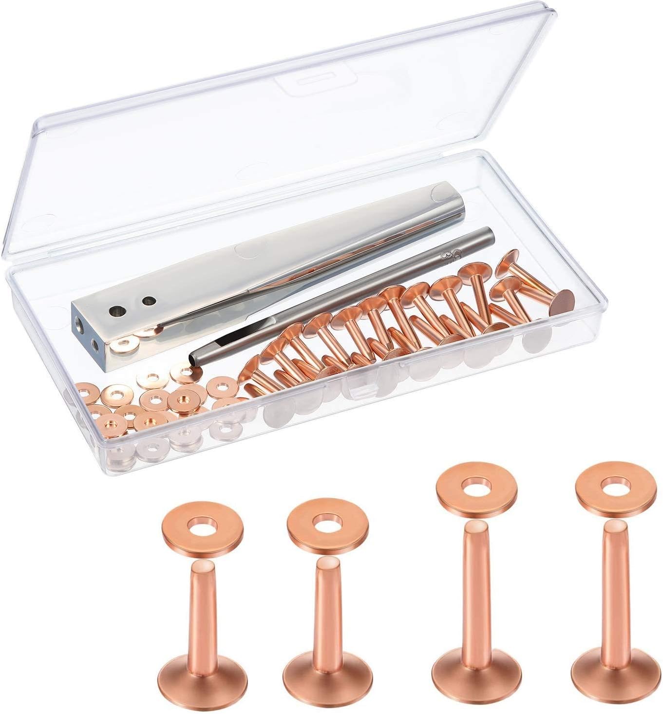 Red Copper Rivet and Burr with Stainless Steel Burr Setter Copper Rivet