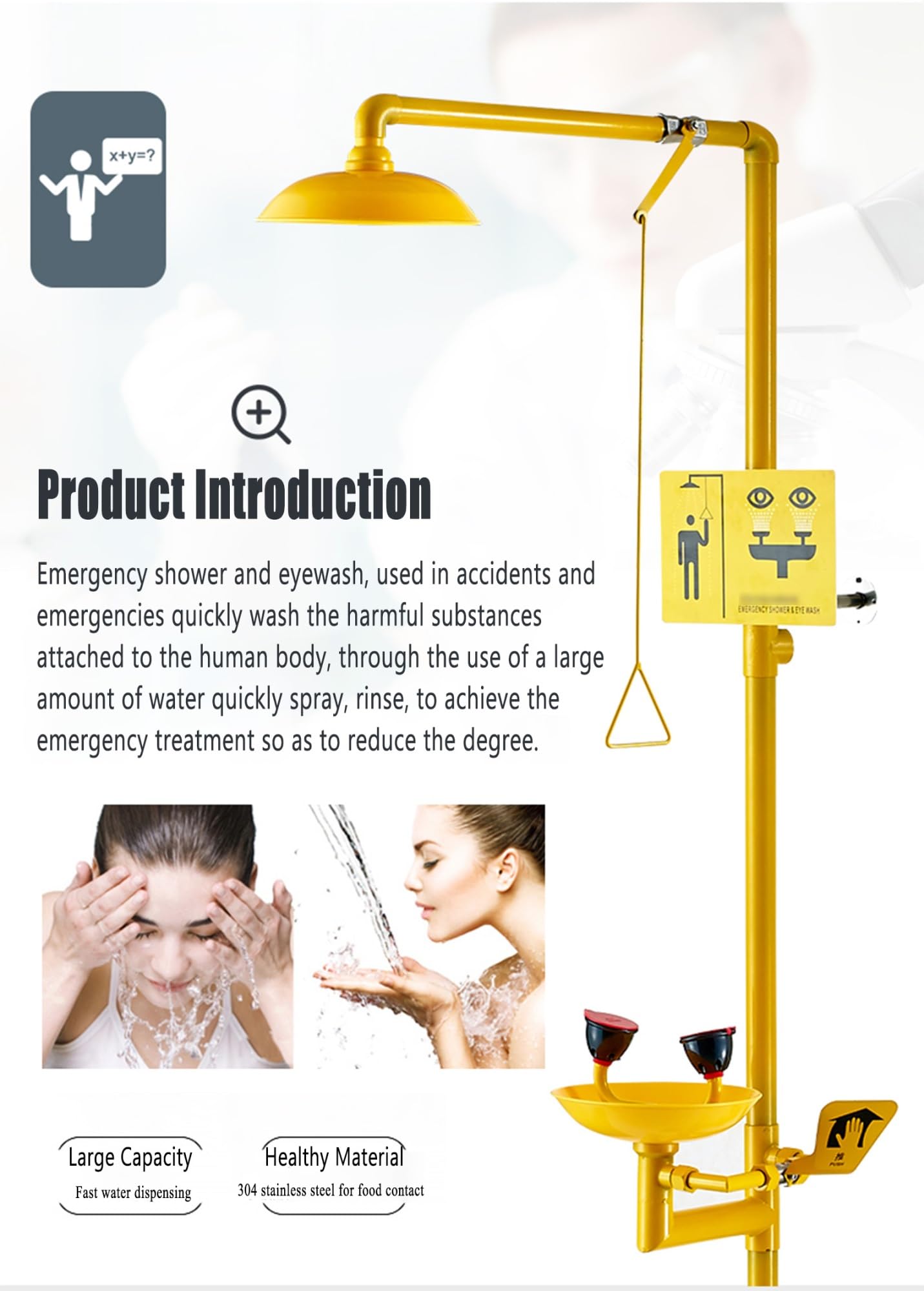 Estación de Ducha y lavaojos combinada de Emergencia, Kit de Ducha y lavaojos de Primeros Auxilios, con señal de irrigación Ocular, caudal de Agua de 12 l/min.