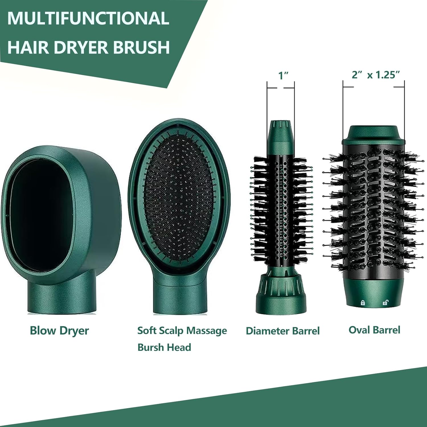 Retro Green Ceramic Hair Dryer and Brush Set, 4-in-1, Lightweight, Safe, and Quiet - Image 6
