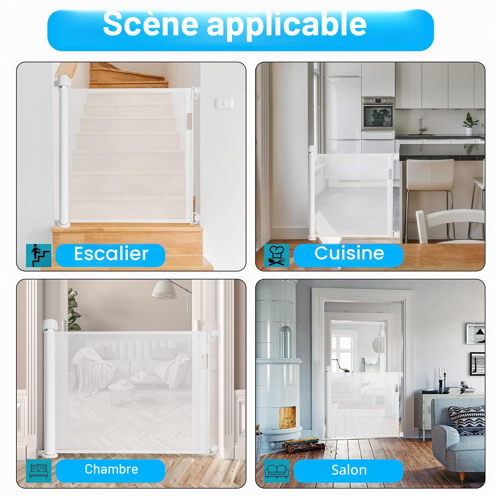 UISEBRT Barrière de Sécurité Rétractable 0 à 180 cm, Barrière de Sécurité Escalier pour bébés Enfants et Chien, barrière pour l'intérieur et l'extérieur, Blanc