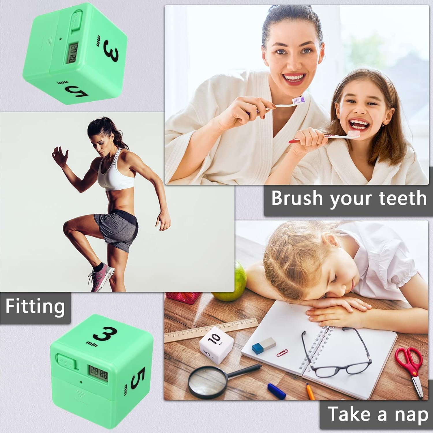 Weewooday 2 Pcs Cube Productivity Timer, Flip Gravity Sensor, Green, Blue