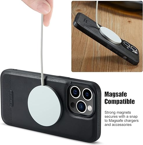 Miniatura 5 de Casus - Funda diseñada para iPhone 13 Pro Max, compatible con MagSafe Leather Slim Logo View Luxury Elegant Thin Pro Maxtective Cover (2021) de 6.7