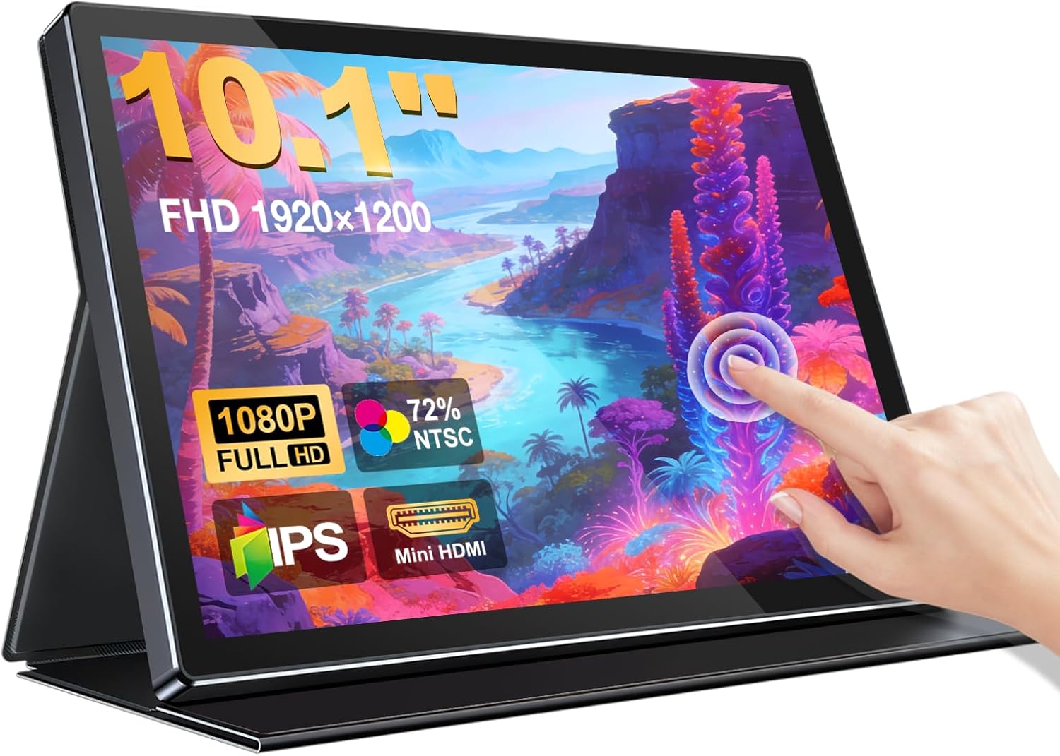 10.1 Inch FHD 1920x1200 Portable Monitor with IPS Screen Full-Featured USB-C Connection Ultra-Thin Design Compatible with Laptop, PC, Mac, Phone, PS5 with Premium Smart Case 16:10 Travel