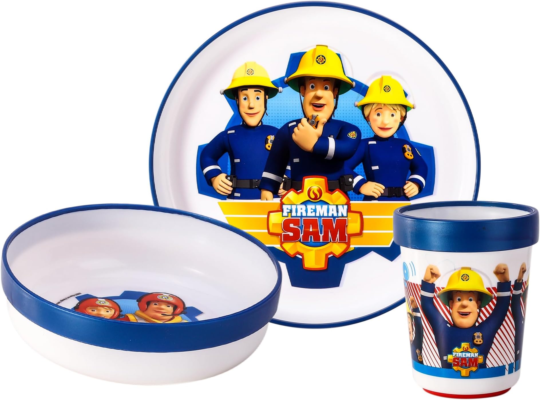 Fireman Sam 3pcs Reusable Bicolor Premium Kids Dinner Tableware Set Plate, Bowl & Tumbler, BPA Free