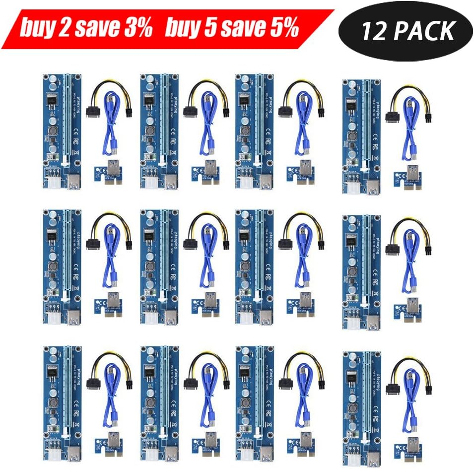Ptsaying PCIe PCI-E 16 x 8 x 4 x 1x Powered Riser Adapterkarte mit LED Hinweis w / 60cm USB 3.0 Verlängerungskabel & 6-Pin PCI-E auf SATA Stromkabel - GPU Riser Adapter - Ethereum Mining ETH