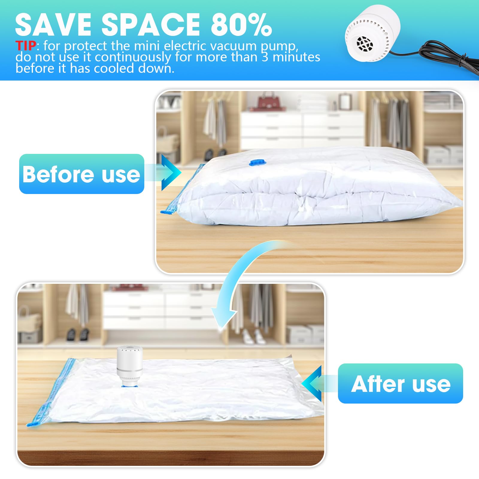 Bomba de Vacío 4000pa 30w para Ropa con Sellado, Salida 4cm