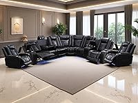 Vista 1 de Juego de sofá de cuero transpirable con puerto USB, 5 sofás seccionales reclinables en forma de L y 2 sillas, juego de sofá seccional reclinable