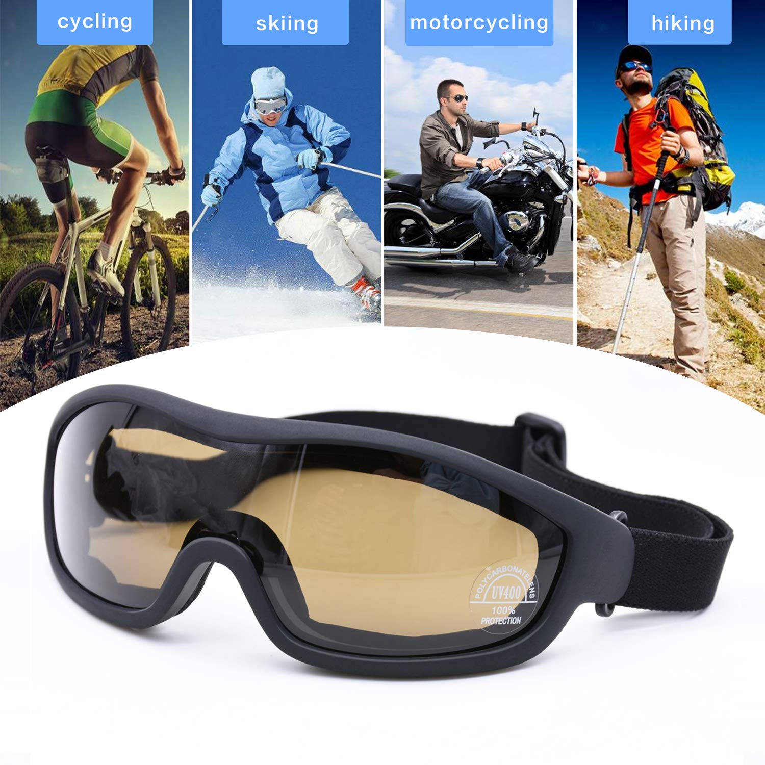 Occhiali protettivi UV per esterni, protezione da moto, antipolvere, occhiali da combattimento, occhiali militari, occhiali tattici per esterni, per prevenire particelle e nebbia (tè)