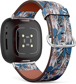 CJBROES Replacement Leather Watch Band, Compatible with Fitbit Versa 3 and Fitbit Sense of Wristband Bracelet Accessory - Exotic Flowers Artistic