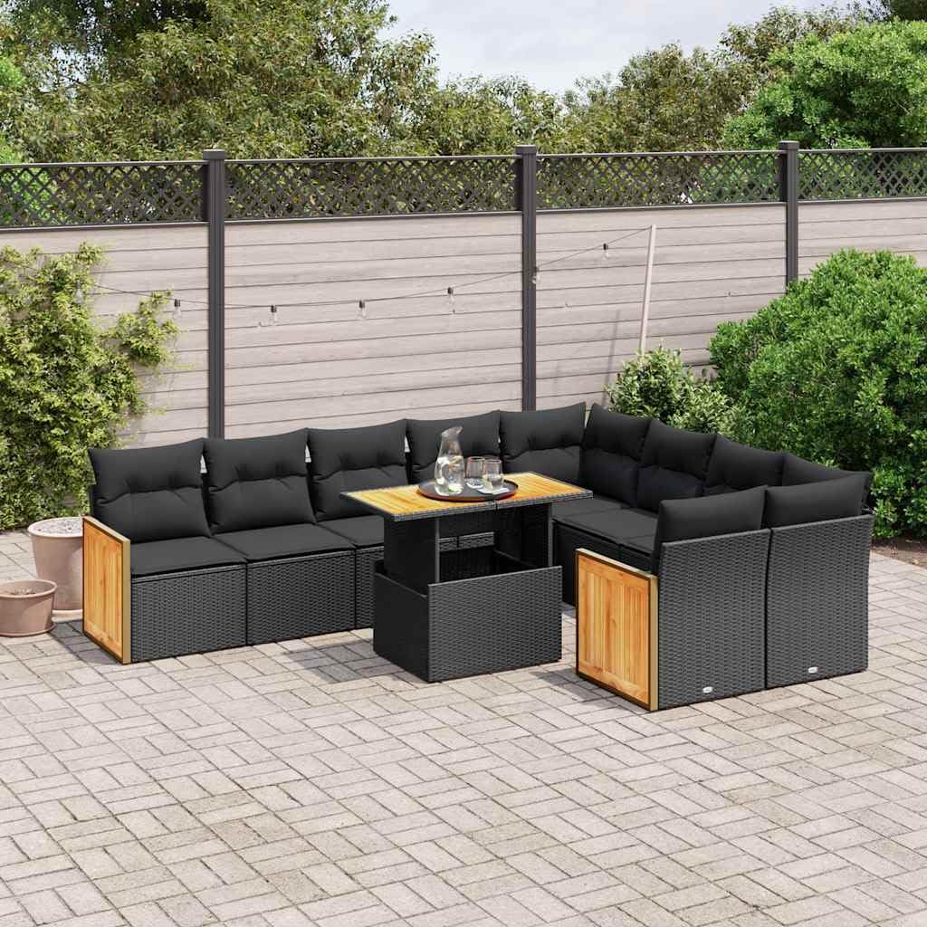 Makastle Salon de Jardin Modulaire 10 pcs Résine Tressée Noir