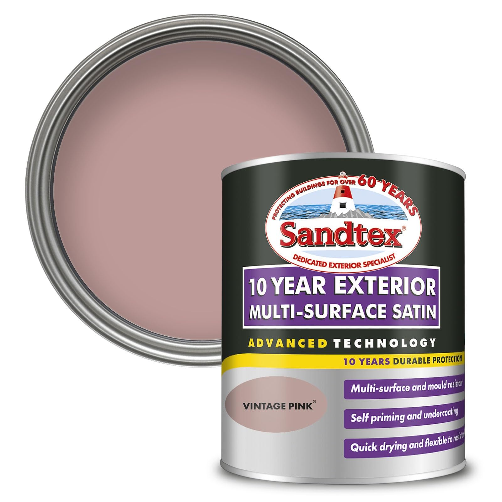 Sandtex 10 Year Multi Surface Satin Paint Vintage Pink 750ml