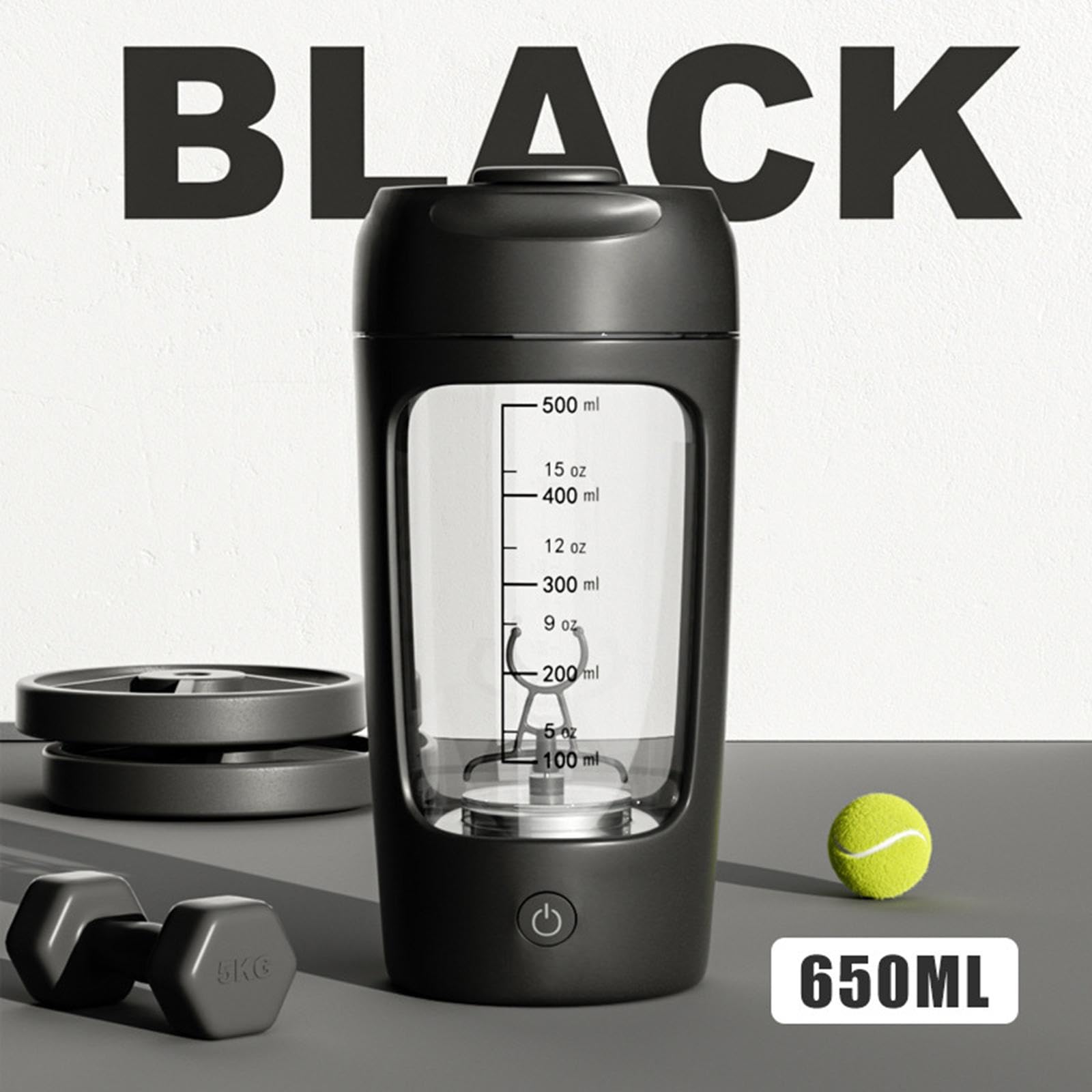Lot de 2 shakers de protéines électriques portables pour lait, milkshakes, café, noir, 20 x 9,2 x 9,2 cm