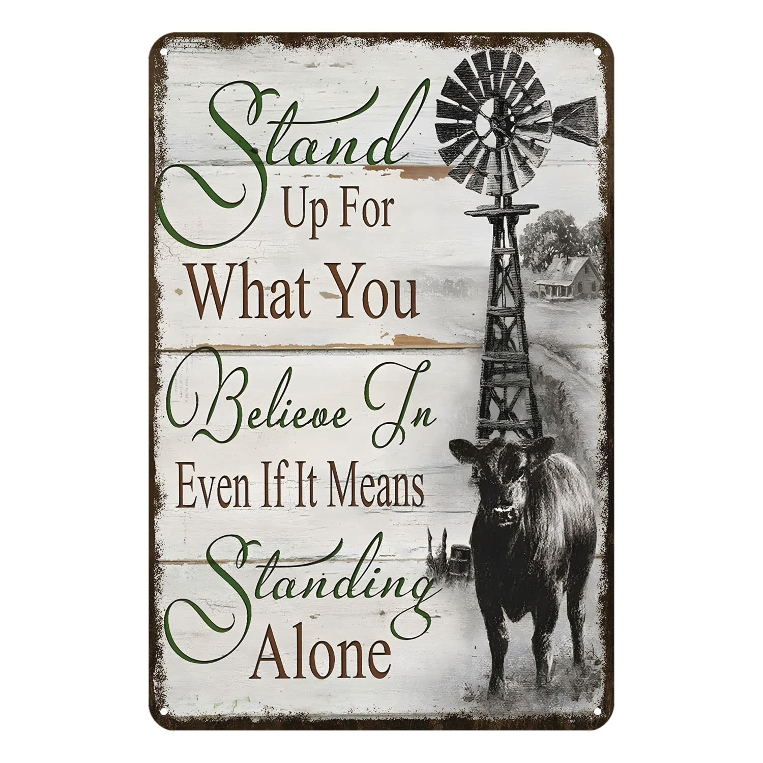 AenaonStand Up for What You Believe in Metal Sign Vintage Bar Kitchen Garage Cave Home Wall Funny Decor Retro Cow and Windmill Tin Sign 8x12 Inches