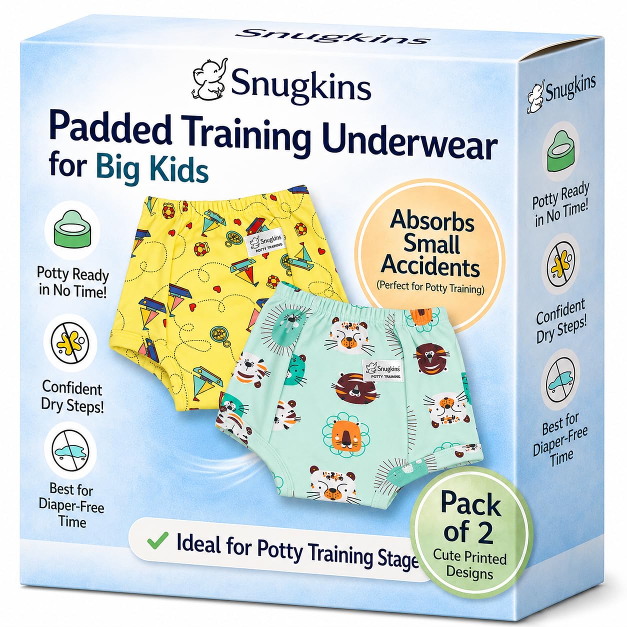 Snugkins Padded Underwear for Big Kids 7-8 years with 4 Layers of Cotton Padding Potty Training Pull Up Pant & Diaper-Free Time Pack-2-image-27