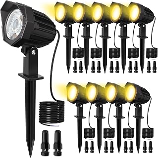 MEIKEE 15W Low Voltage Landscape Lights, 12V 1500LM Warm White LED Landscape Lighting, IP66 Waterproof, Spotlights Outdoor with Stake Pathway Lights Yard Tree Flag Building (10 Pack with Connectors)