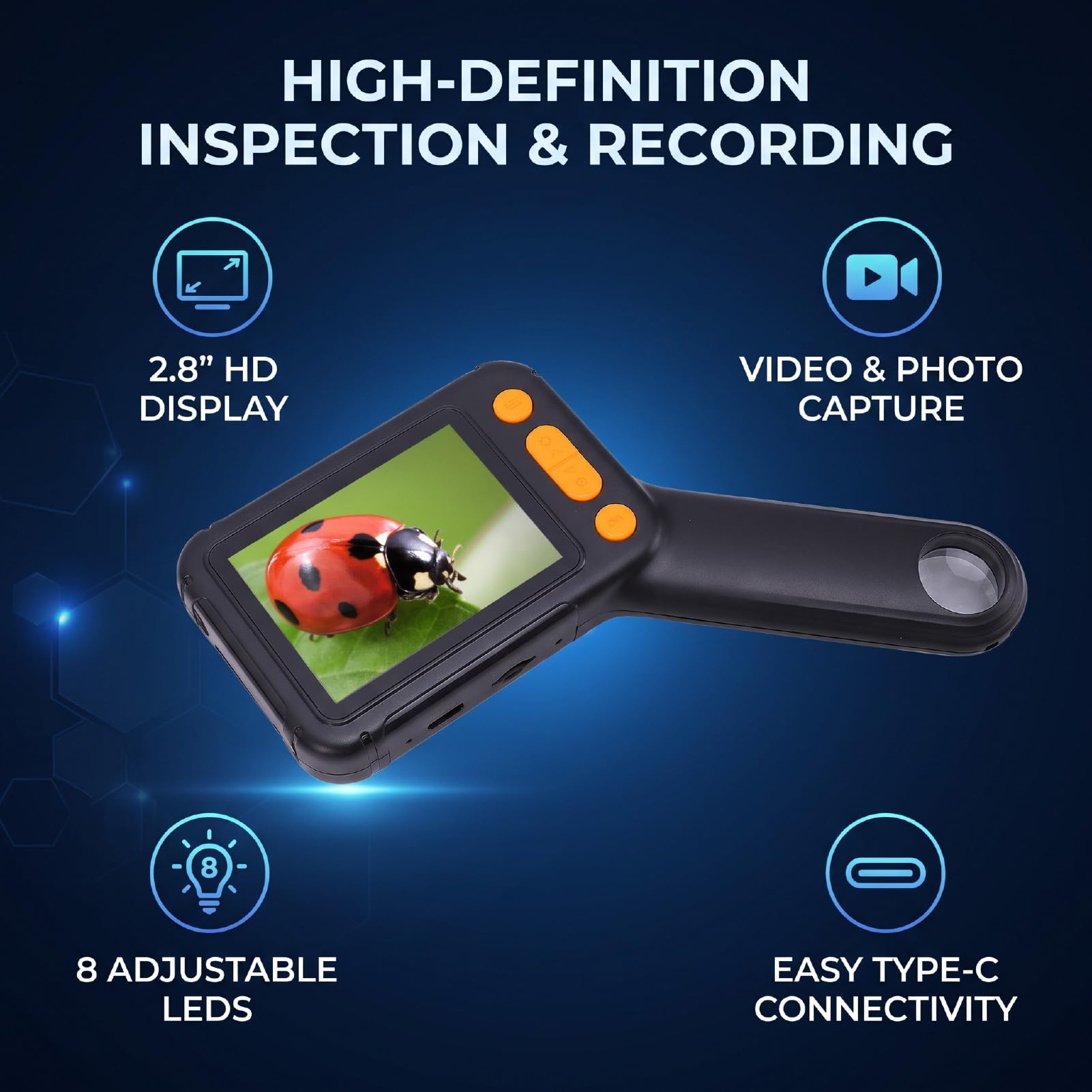 Goshyda Microscopio Digitale Portatile con Schermo da 2,8 Pollici, 8 Luci
