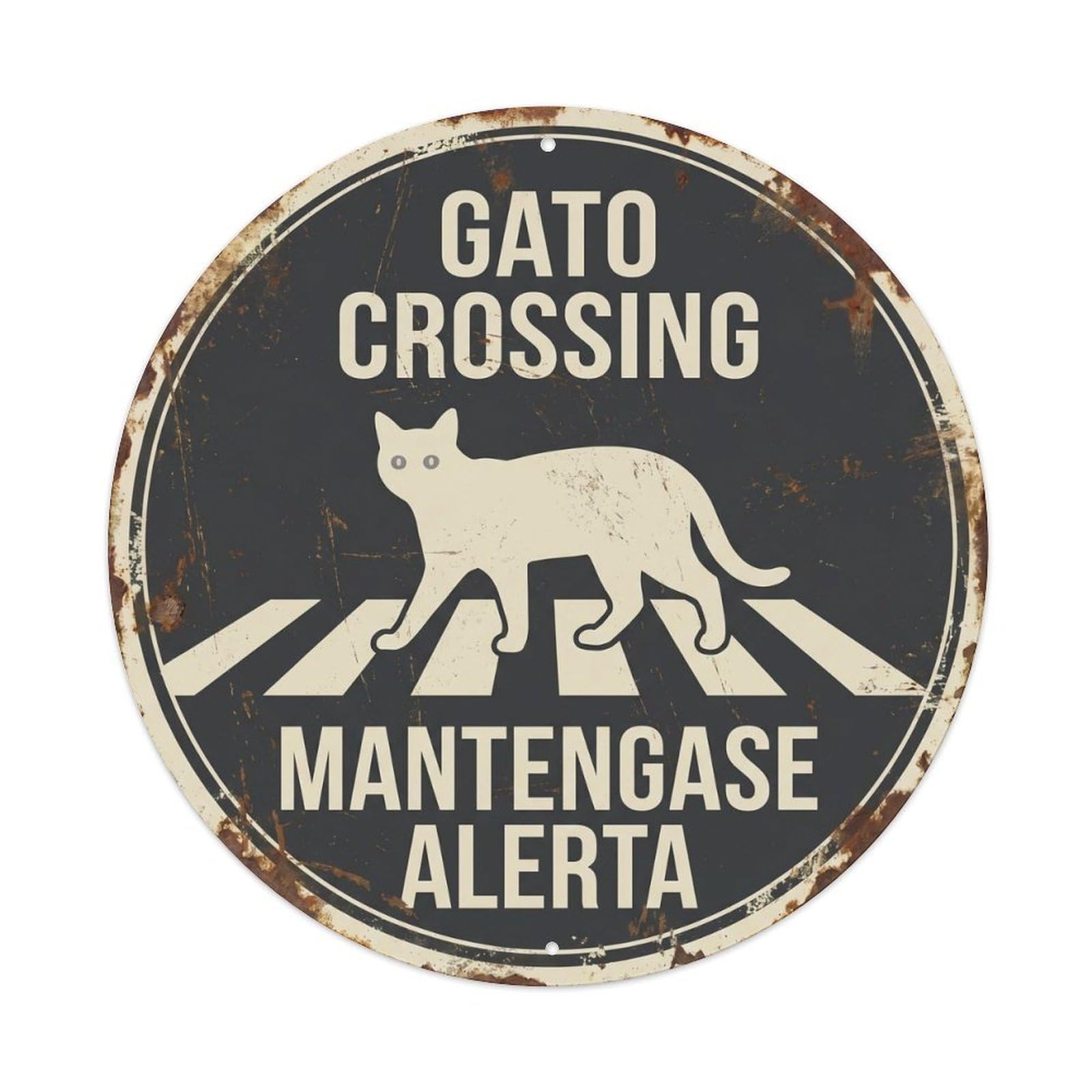 Metal Tin Sign Gato Crossing Mantengase Alerta