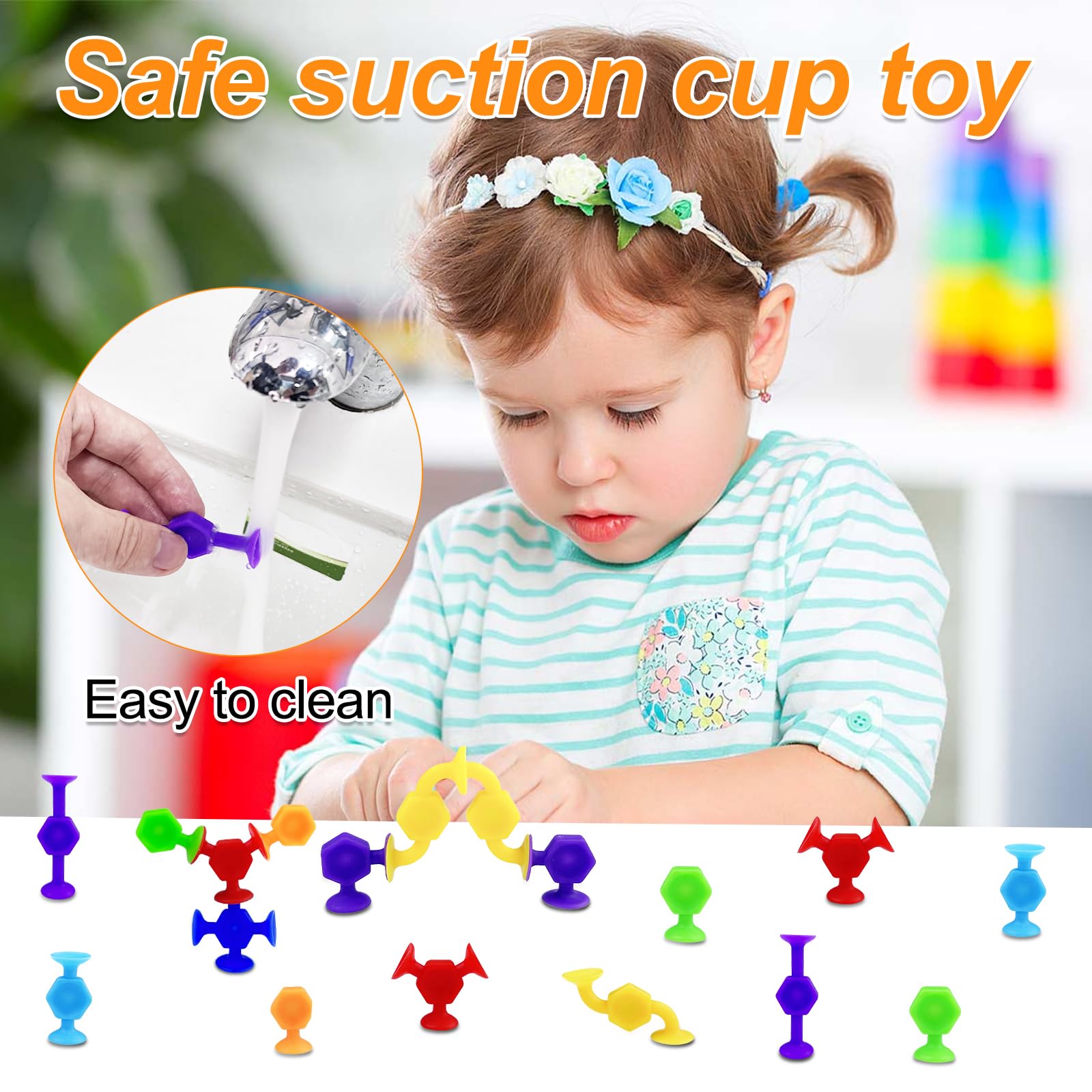 Chiluxendo Giochi Bagnetto Neonato(48Pcs), Baby Giocattoli Sensoriali Ventose Suction Cup Toys, Sucker Toy per Bambini 3 4 5 6 7 Anni, Educativi Bagno Gioco Giocattolo con Organizzatore